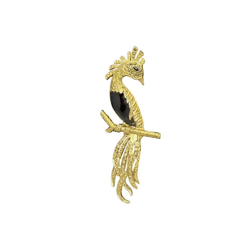 Vintage Gold Tone, Marcasite And Enamel Bird Of Paradise Brooch (1811) - Picture 1 of 6